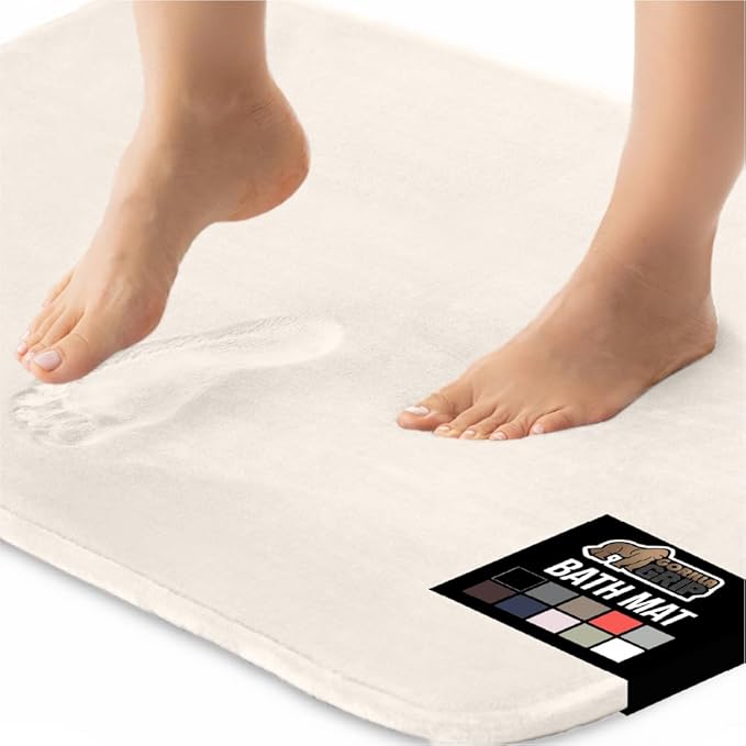 GORILLA GRIP Memory Foam Bath Mat, Soft Absorbent Velvet Bathroom Mats, Durable Dots on Underside, Machine Washable Bathmat, Carpet Rug Room Decor for Shower Tub Floor RV, 36x24 Rugs, Cream