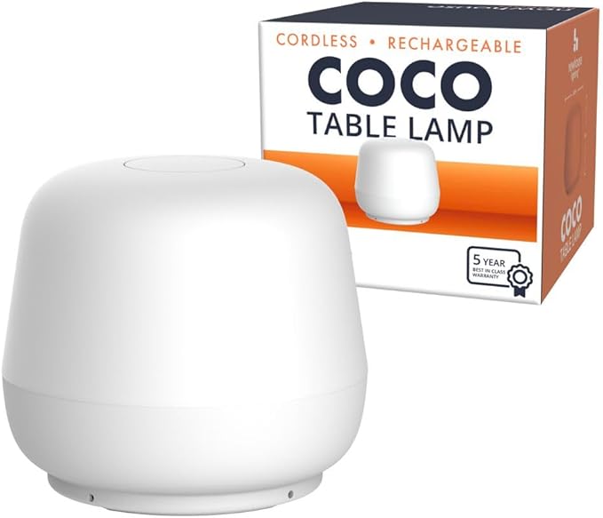Newhouse Lighting Coco, White 2700K Dimmable Cordless USB-C Rechargeable Table Lamp NHTL-CO-WH, Cordless Desk Lamp for Living Room, Bedroom, Coffee Table, and Other Cozy Home Decor