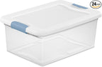 Sterilite 24-Pack Latching Box, Under Bed Storage Bins with Lids, Clear Plastic, 15 Quart - Heavy-Duty Organizing Containers for Closet, Bathroom, and Office