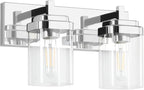 Vanity Light Fixture,2-Light Vanity Light for Bathroom,Matte Black Bathroom Vanity Lighting Over Mirror with Square Clear Glass Shade for Restroom
