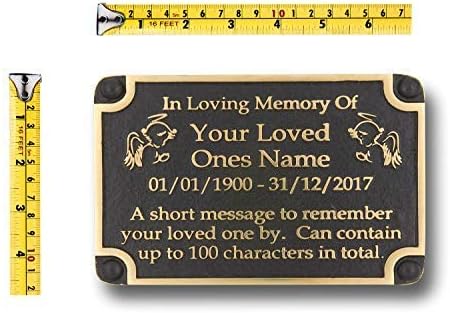 The Metal Foundry Personalised Memorial Angels Metal Plaque For Memory Of A Loved One, Mother, Father Or Grandparents. With Stake As Garden Stones Statue Gift Alternative Idea Handmade In Brass
