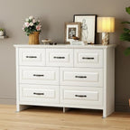 Marsail Farmhouse 7 Drawer Dresser, Wood Chest of Drawers with Natural Texture, Smooth Gliding Drawers, Versatile Storage Organizer Cabinet for Bedroom & Living Room, White