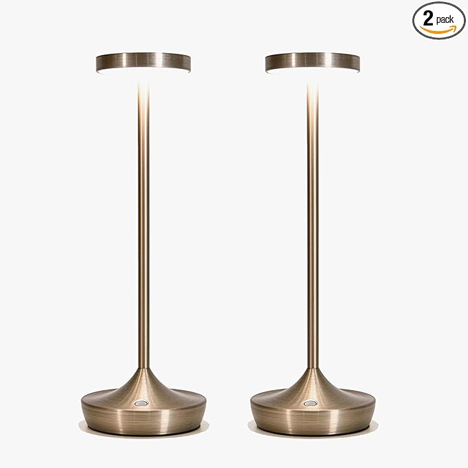 2 Pack LED Cordless Table Lamp Rechargeable，Outdoor Battery Operated Desk Lamp Touch 3 Color Dimming Portable Waterproof Night Light for Patio/Restaurant/Dining/Home (Chrome)