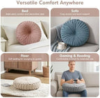 Intelligent Design Loretta Round Chenille Tufted Floor Pillow with Elegant Pleated Design, Large Boho & Vintage Decorative Throw Pillow for Sofa, Bed, or Chair, 22" x 6", Blush