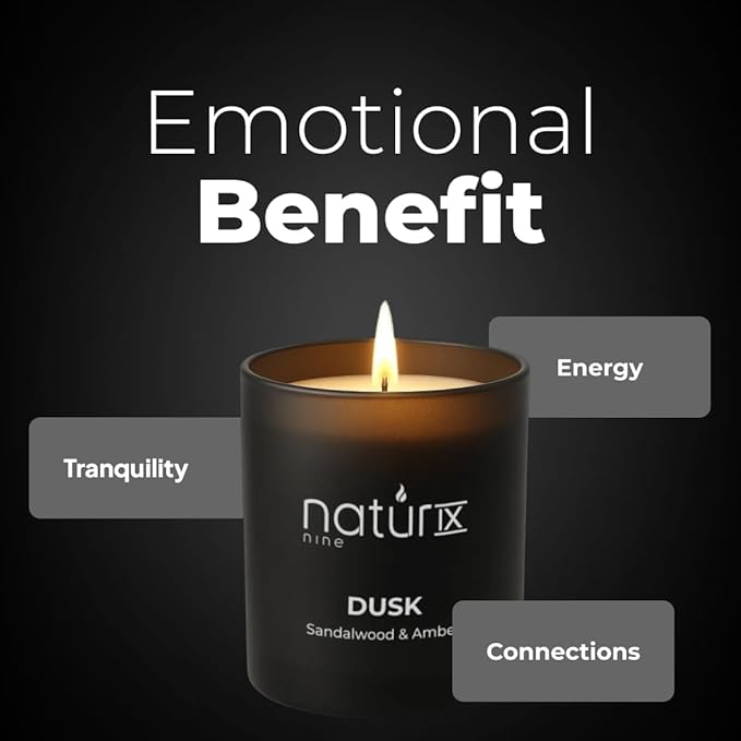 Natur IX Dusk Scented Candles for Home | Sandalwood & Amber | Natural Non Toxic Soy Candles with Essential Oils | 50 H Long Burning