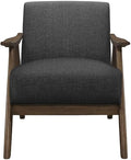 Lexicon Mid Century Modern Accent Chair with Solid Wood Frame in Walnut Finish, Upholstered Living Room Lounge Arm Chair, Thick and Comfy Innerspring Seat Cushion, Linen-Look Fabric, Dark Grey