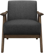 Lexicon Mid Century Modern Accent Chair with Solid Wood Frame in Walnut Finish, Upholstered Living Room Lounge Arm Chair, Thick and Comfy Innerspring Seat Cushion, Linen-Look Fabric, Dark Grey