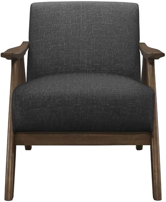Lexicon Mid Century Modern Accent Chair with Solid Wood Frame in Walnut Finish, Upholstered Living Room Lounge Arm Chair, Thick and Comfy Innerspring Seat Cushion, Linen-Look Fabric, Dark Grey