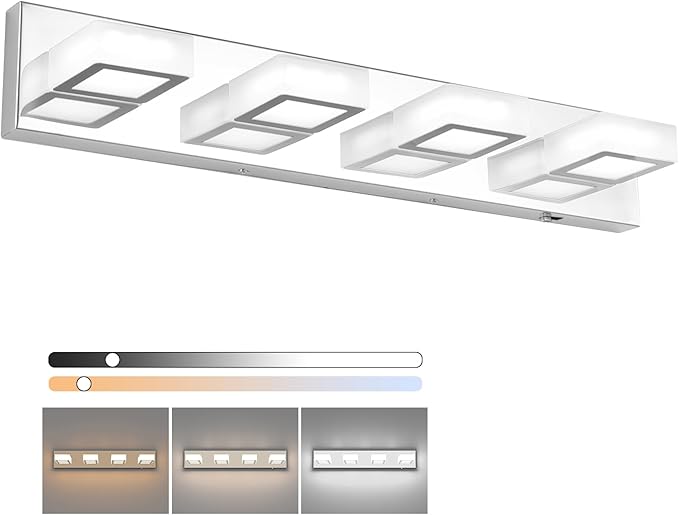 Ralbay Modern Led Bathroom Vanity Lights 5 Color Temperature 4 Lights Dimmable Acrylic Modern LED Chrome Bathroom Vanity Lighting Fixtures