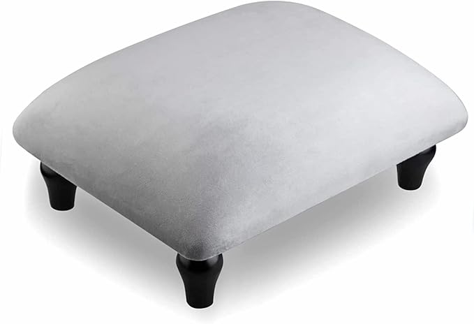 Small Foot Stool Ottoman with Stable Wood Legs Upholstered Footstool Padded Foot Rest Step Stool for High Beds Seat Chair Couch Sofa Patio Bedroom Living Room Office (5.9" H-Gray)
