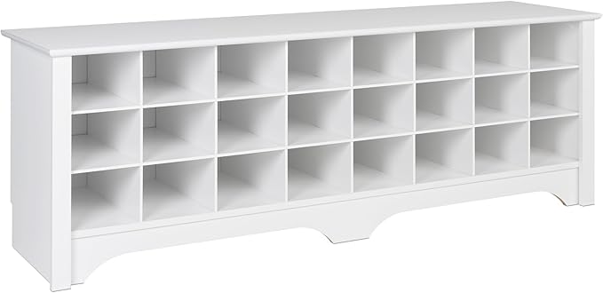 Prepac White Hall Bench with Storage and Seating: 24-Shoe Cubby Bench, Ideal White Shoe Rack for Entryway, Sized 15.5" D x 60" W x 20.25" H
