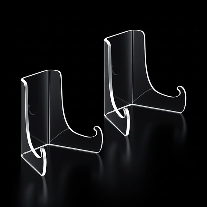 2 PCS Acrylic Plate Stand Clear Acrylic Easel Display Stand with Deep Support Shelves Display Holder for Card, Frame, Picture, Magazine, Book, CD 3 × 2.6 × 2.2 Inch