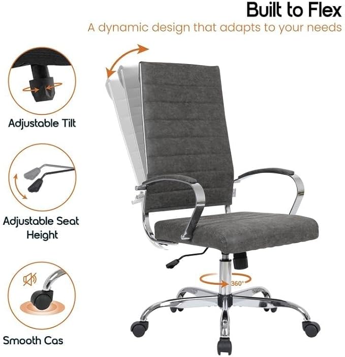 LeisureMod Benmar Modern High Back Leather Office Chair with Adjustable Height, Swivel Base, Ergonomic Design for Home Office, Study, or Workspace(Charcoal, Pallet/30pcs.)