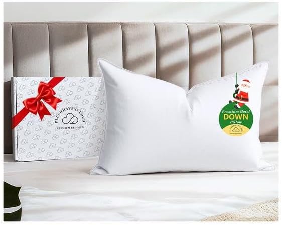 White Goose Down Pillow - Luxury Hotel Bed Pillow with Natural 900+ Fill Power, Goose Feather Pillow for Sleeping, 600 Thread Count Cotton Shell, Standard Size- Medium, 1 Pack