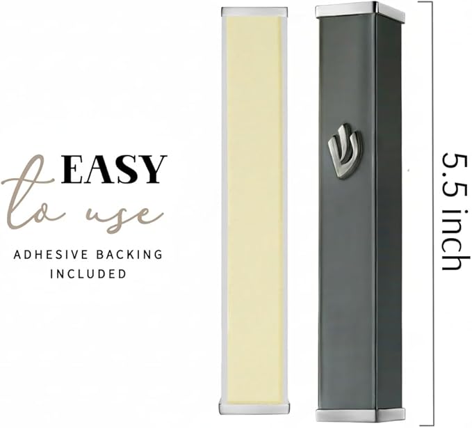 SURI Mezuzah for Door with Printer Scroll - 5.5 Inch Gray Aluminum Contemporary Mezuza Holder with Printed Scroll, Fits a 5 Inch Scroll, Self-Stick Adhesive, Gift Box Included