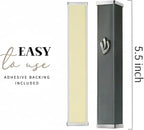 SURI Mezuzah for Door with Printer Scroll - 5.5 Inch Gray Aluminum Contemporary Mezuza Holder with Printed Scroll, Fits a 5 Inch Scroll, Self-Stick Adhesive, Gift Box Included