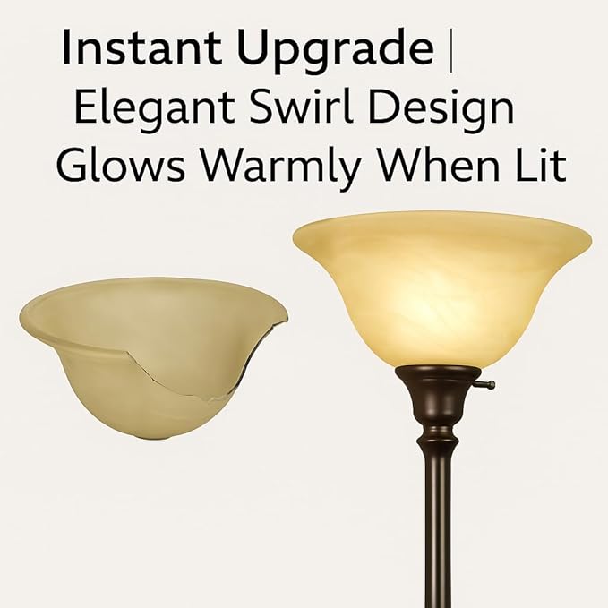 LIGHTACCENTS Alabaster Amber Glass Lamp Shade – Replacement Shade for Floor Lamps with E26 Medium Base Socket – Torchiere Lamp Glass – Amber Swirl Light Shade