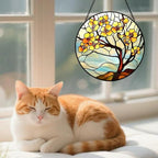 Yellow Blossom Tree Stained Glass Suncatcher Window Hanging Floral Glass Panel Nature Art Home Window Decoration Gift