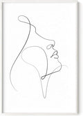 Minimalist Woman Profile Wall Art Upward Gaze Continuous Line Drawing Feminine Face 24x36 Inch Oak Wood White Framed Modern Aesthetic Print for Living Room