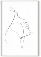 Minimalist Woman Profile Wall Art Upward Gaze Continuous Line Drawing Feminine Face 24x36 Inch Oak Wood White Framed Modern Aesthetic Print for Living Room