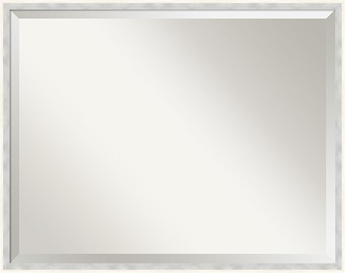 Amanti Art White Wall Mirror 23x29 Paige White Silver Rectangle Bathroom Mirror for Wall Decor Living Room, Large Modern Wood Frame, Hangs Horizonally and Vertically, Bathroom Decor, Beveled Edge