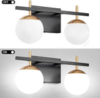 Bathroom Light Fixtures Over Mirror, Black and Gold Mid Century Modern Bathroom Vanity Light Fixtures with Milky Glass Shade 2-Light Globe Sconces Wall Lighting for Living Room Hallway