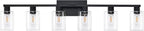 6-Light Bathroom Vanity Light Black Vanity Lights for Bathroom Light Fixtures Matte Black 6 Light Fixtures with Clear Glass Shades for Bath Over Mirror