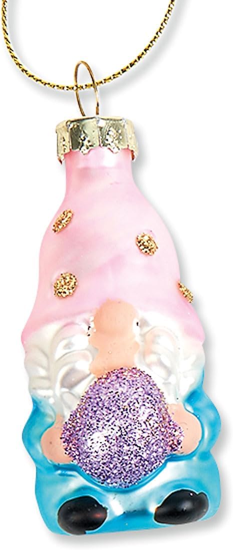 Lillian Vernon Gnome Blown Glass Easter Ornaments - Handcrafted Hanging Tree Decorations, Easter Gnome Holiday & Party Decor, Mini, Assorted, 12-Piece Set
