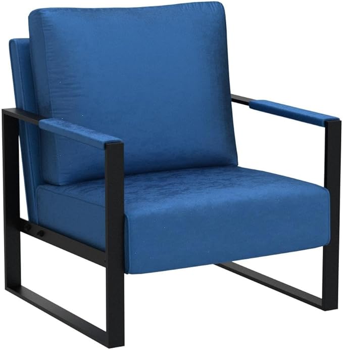 Container Furniture Classic Mid Century Modern Accent Chair with Durable Square Metal Frame, Armchair for Living Room, Bedroom, Home Office in Plush Velvet Upholstery, Blue