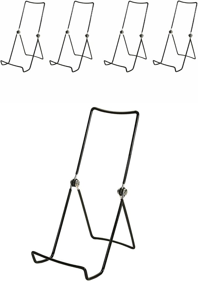 KINGDOM SOLUTIONS MADE IN USA 4-Pack Adjustable Black Metal Easels - Book Stand - Sturdy Plate Stand for Art, Pictures, Books, Frames - Unique on the Market
