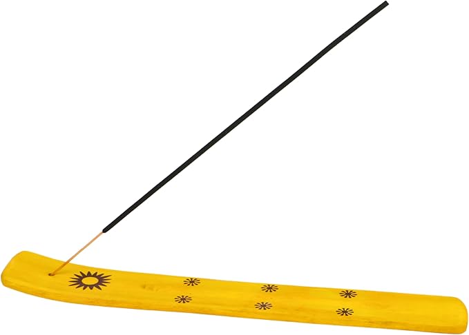 Hosley Wooden Incense Burner in Yellow 10 Inches Long Natural Wood with Yellow Finish Ideal Gift for Wedding, Aromatherapy, Zen, Spa, Reiki, Meditation