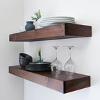 Urbandi Modern Floating Shelves 3 Inches Thick for Wall, Wide Shelves for Kitchen, Living Room, Bedroom, and Bathroom, Natural Pine Wood, Rustic Wooden Shelf, (Set of 2) (Provincial, 60Lx3Hx6D)