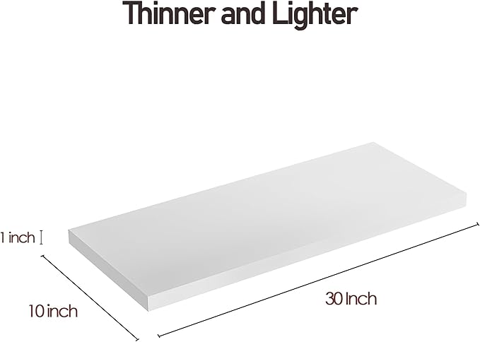 Wall Shelf Set of 2, White Floating Shelves 30 in W x 10 in D x 1 in H, Wooden Floating Wall Shelf with Invisible Brackets for Living Room/Bedroom/Bathroom/Kitchen Storage and Decor