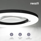 Neatfi XL Bifocal LED Magnifying Lamp – 7-Inch Acrylic Lens, 2.25x & 6X Magnification, 1,600 Lumens, Dimmable LED, Adjustable Arm, Hands-Free Close Work (Black, with Base)