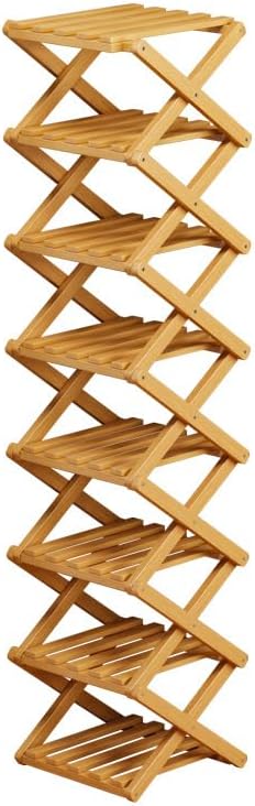 Bamboo Shoe Rack Organizer, 2-10 Tiers, Natural or Tea Color, No-Tool Assembly, Foldable Storage Shelf (Installation Free 10 Layers 30-Primary Colors)