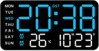 Multifunctional Decorative Led Digital Wall Clock,Large Digital Clock Shows Time,Date,Temperature,Auto Brightness Adjustment,Dual Alarms,Electronic Clock for Livingroom (Blue lamp with black shell)