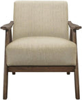 Lexicon Mid Century Modern Accent Chair with Solid Wood Frame in Walnut Finish, Upholstered Living Room Lounge Arm Chair, Thick and Comfy Innerspring Seat Cushion, Linen-Look Fabric, Light Brown