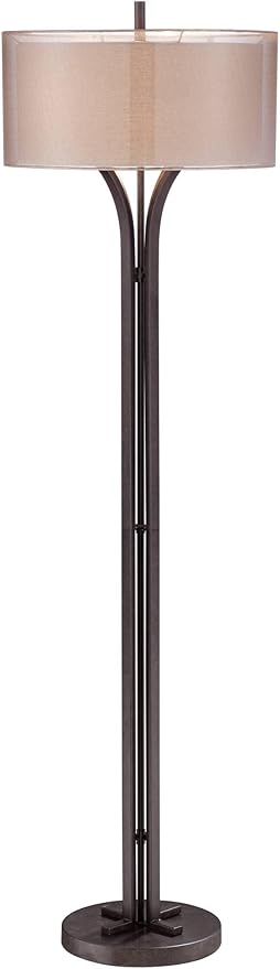 Franklin Iron Works Tristan Industrial Rustic 64" Tall Floor Lamp Standing with Smart Socket Deep Bronze Metal Sheer Tan Outer Textured Linen Inner Shade for Living Room Bedroom Office House Home