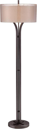 Franklin Iron Works Tristan Industrial Rustic 64" Tall Floor Lamp Standing with Smart Socket Deep Bronze Metal Sheer Tan Outer Textured Linen Inner Shade for Living Room Bedroom Office House Home
