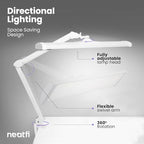 Neatfi Ultra Desk Lamp – 3,500 Lumens, 45W LED, 26-Inch Wide Shade, 5 Brightness Levels, Clamp Mount, Shadow-Free, Non-Flickering Light (Non-CCT with Clamp, White)