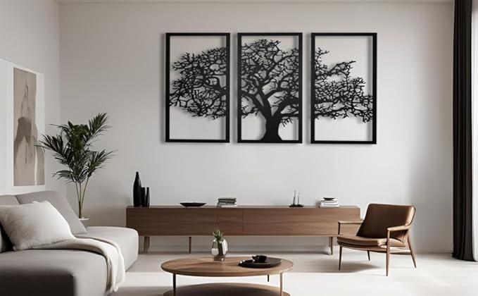 VAILLA Wood Wall Art Decor Wall Hanging Sculpture Modern Home Decoration 3 Panels Nature Wall Hangings Large Wooden Wall Arr 3D Textured Sculptures for Living Room Bedroom Office Dinnig Room (Tree of Life)