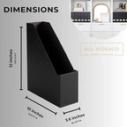 BLU MONACO | Cardboard Magazine File Holder Set of 6 Black | Vertical Magazine File Holder with Gold Label Slots | Standing File Holder and Cardboard Bins for Shelves Desk Storage