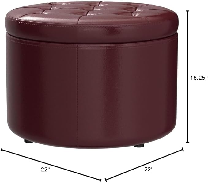 Convenience Concepts Designs4Comfort Round Shoe Ottoman, Burgundy
