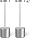 Cordless Table Lamp Set of 2, Rechargeable 5000mAh Battery Powered Outdoor Table Lamps(Silver)