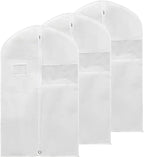 PATIKIL 60" Garment Bag, 3 Pack Breathable Suit Bag for Storage Hanging Clothes Dustproof Garment Covers for Suits Coats Dresses, White