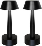 UMEXUS 2 Pack Rechargeable Small Cordless Table Lamp, LED Battery Operated Touch 3 Color Dimming Bedside Nightstand Desk Lamps Metal Portable Night Lights for Bedroom Bar Restaurant Outdoor Black