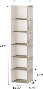 YOUDENOVA Hanging Closet Organizer, 6-Shelf Closet Hanging Storage with Side Pockets, Beige | with Side Pockets