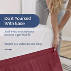 Wrap Around Dust Ruffle Bed Skirt - Burgundy - for Queen Size Beds with 15 Inch Drop - Elastic Strap - Adjustable Pleated Bedskirt with Brushed Fabric and Wrinkle Free - for Women, Men, Kids & Teens