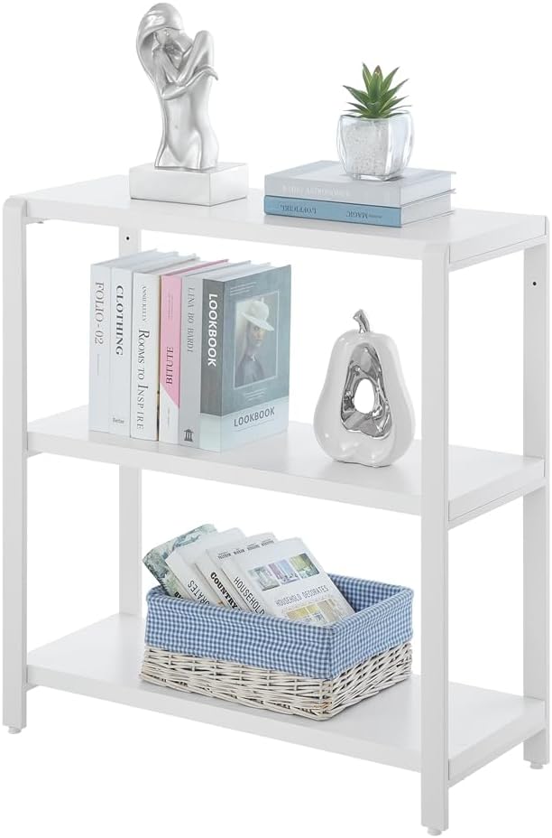 EXCEFUR 3-Tier Bookshelf and Bookcase, Rustic Wood and Metal Book Shelves, Industrial Shelving Unit for Living Room Bedroom, White Oak