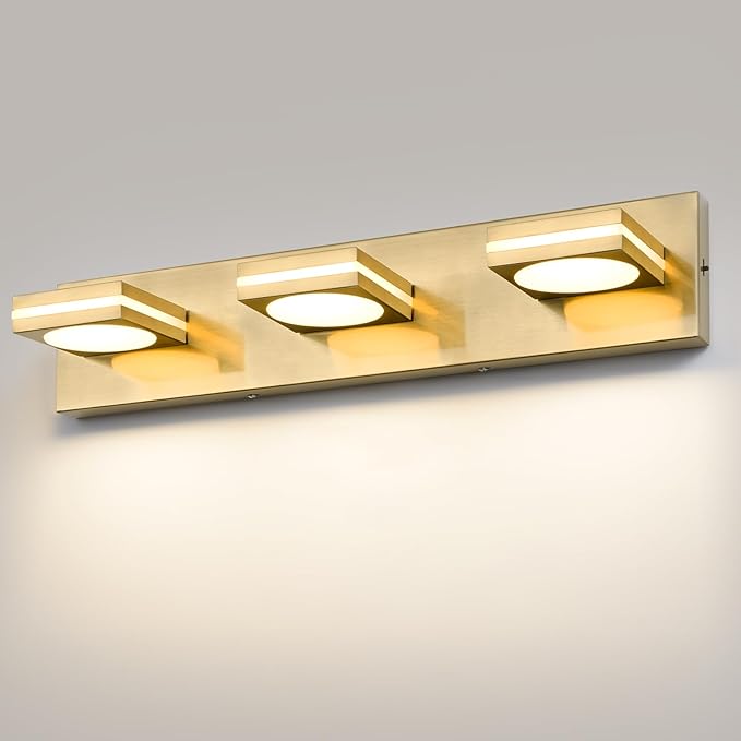OKELI 3-Light LED Bathroom Vanity Light Fixtures, Gold Modern Bathroom Wall Lighting Fixtures Over Mirror (3CCT, 3000K-6000K)